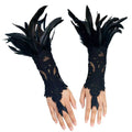 Gothic Feather Lace Gloves – Halloween Costume Accessory