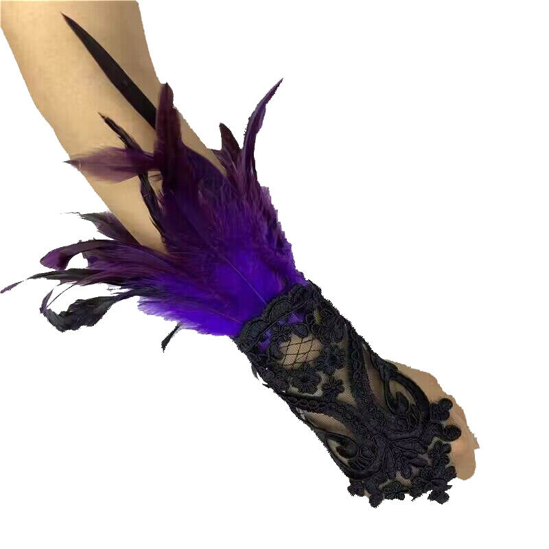 Gothic Feather Lace Gloves – Halloween Costume Accessory