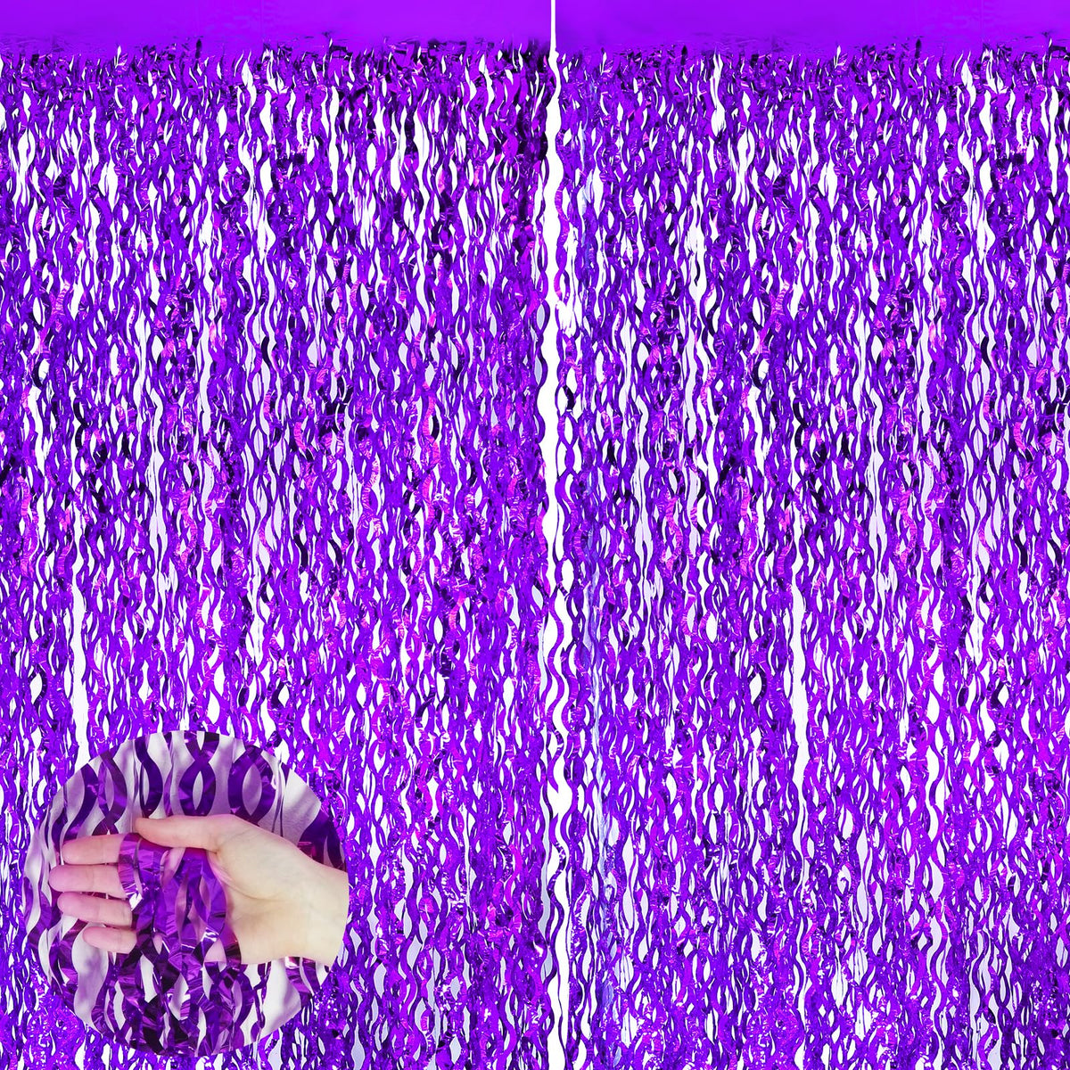 Purple Streamers Foil Fringe Curtain 3.3 x 6.6ft Wavy Party Streamers 2Pack Metallic Streamer Curtains Birthday Themed Party Decorations Tinsel Curtain for Parties Streamers Photoshoot Decor